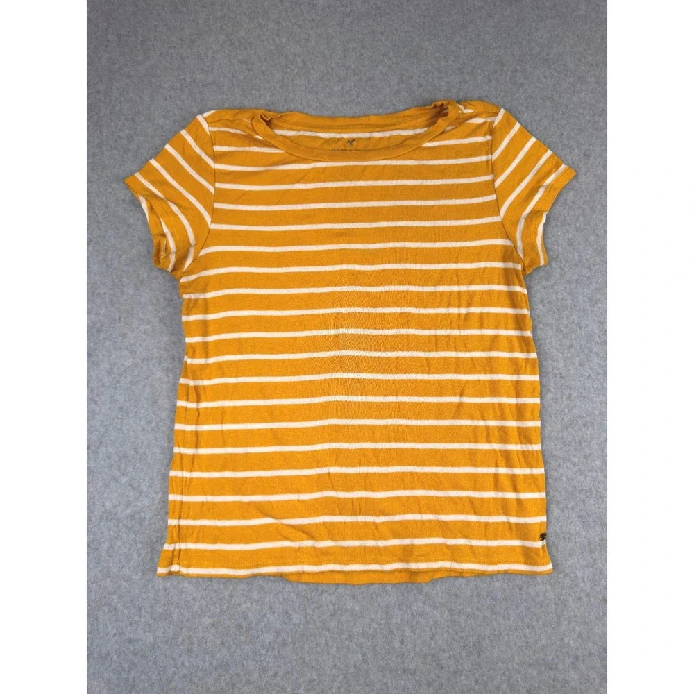 American Eagle Soft & Sexy Mustard Yellow White Striped Short Sleeve T-Shirt M